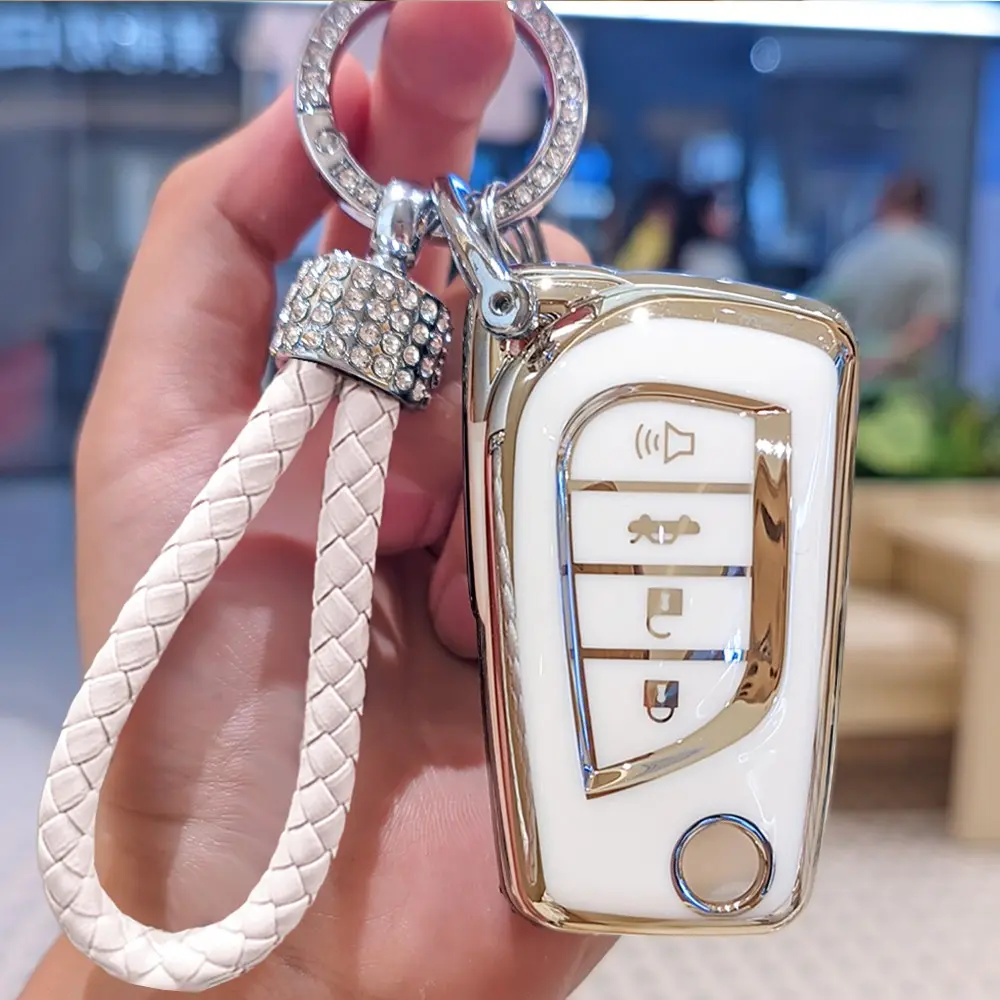 Toyota Car Keychain with Rhinestone Braided Key Ring, Soft Tpu Key Cover, Fits Fortuner/tundra/camry/rav4, Men's/women's Gift, Car Key Accessory