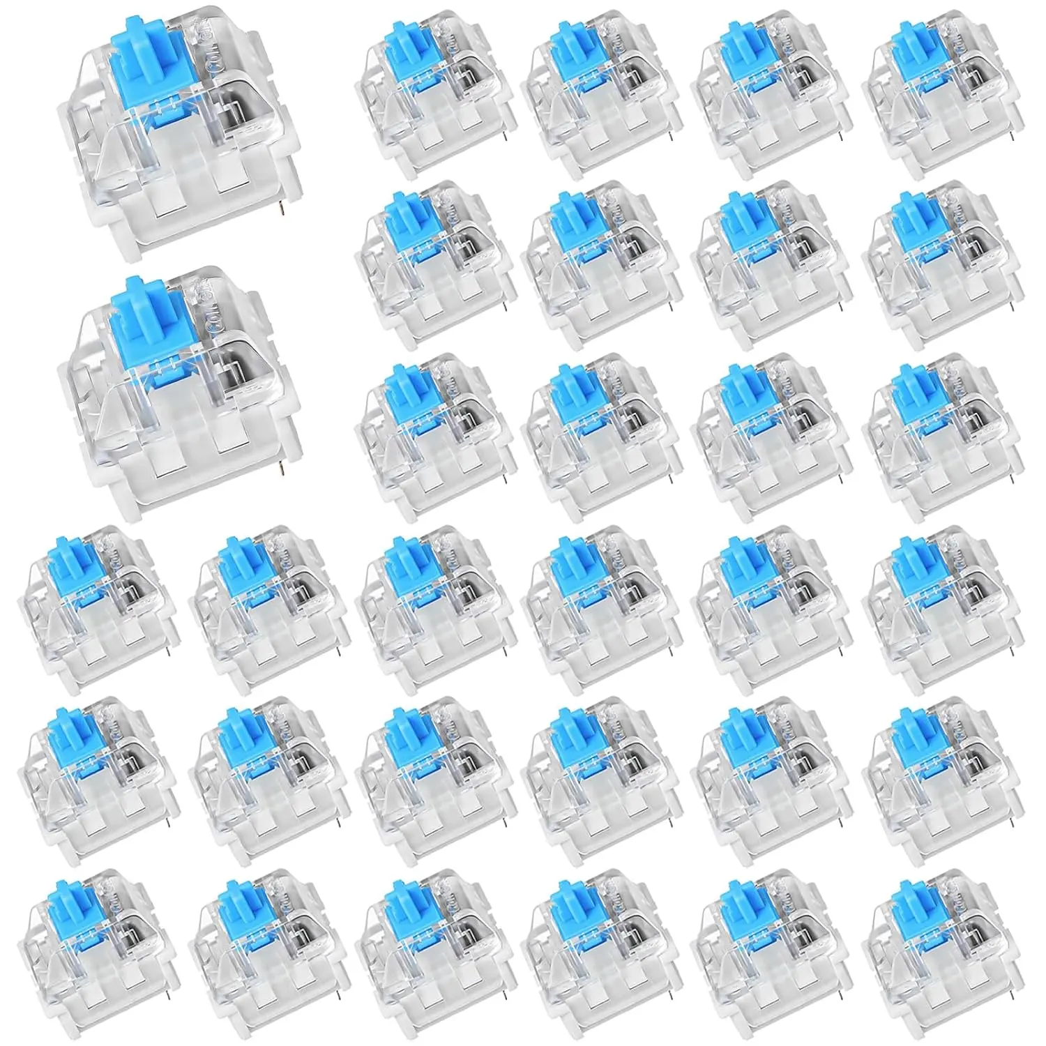 30 count Blue  , 3 PIN Mechanical Keyboard Switches, Clicky with  Tactile Feedback, Accurate Typing, , Office and Gaming LED Keyboard