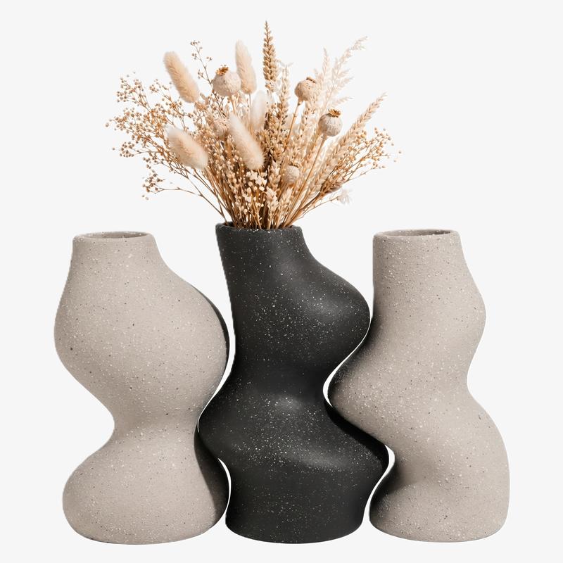 BosilunLife 3-Pack 5-Inch Recycled Clay Ceramic Flower Vases - Irregular, Small Scale, Rustic Farmhouse Style with Rustic Charm, Decorative Flower Vessel, Hand Wash Safe Home Decor Centerpieces