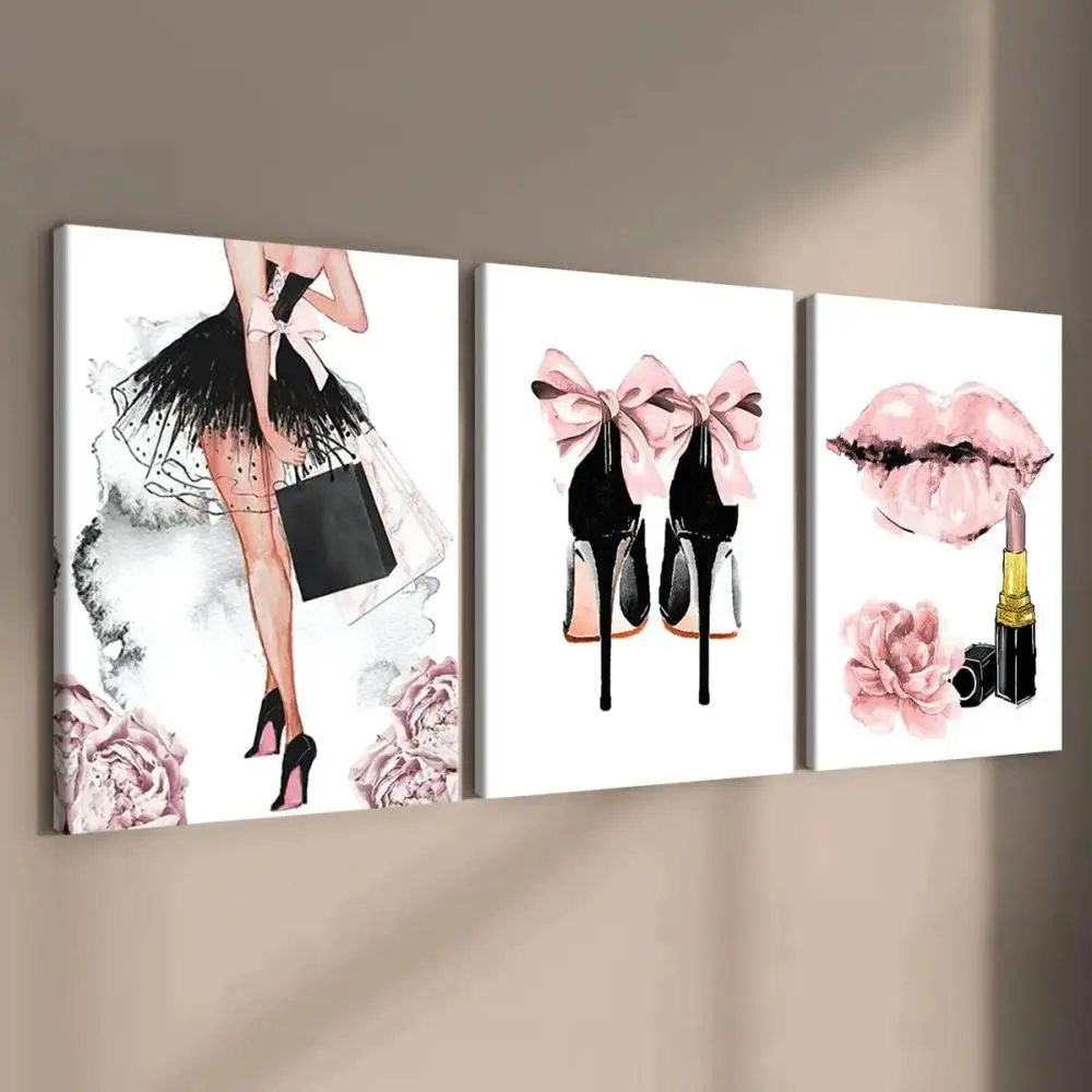 Fashion Art Wall Decoration, 3 Counts Wooden Framed Canvas, Modern Art Wall Decoration, Home Decoration Poster, Bedroom Wall Decor, Modern Floral Paintings, Creative Wall Art, Floral Print Design, Wall Decor Pictures home accessories
