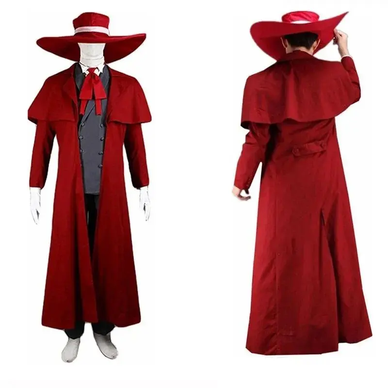 Hellsing Alucard Vampire Hunter Menswear Only Clothes Set - Cool Men's Long Coat, Glasses, Wigs, Cap for Vampire Look (No Extra Accessories Included)