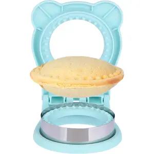 Sandwich Cutter and Sealer, Stainless Steel Uncrustable Sandwich Maker with Crimper，Round Circle Shape for Peanut Butter Jelly, Pancake, Cookie，Crustless Bread Sealer for Kids Lunchboxes (Light Blue)