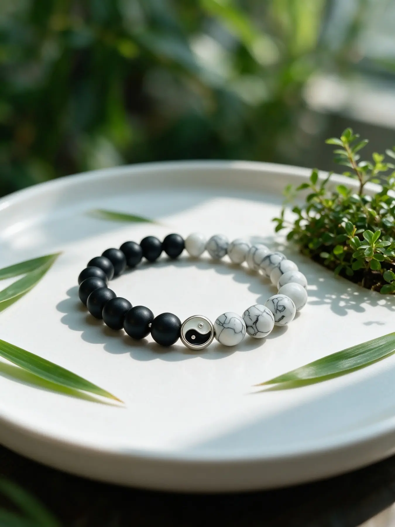 Balance Yin Yang Tai Chi Black Matte Onyx & White Howlite Beaded Bracelet, Exquisite Bracelet, Oriental Zen Spiritual Jewelry for Balanced Energy, Yin Yang Harmony & Deep Inner Peace, Pairs With Casual Daily