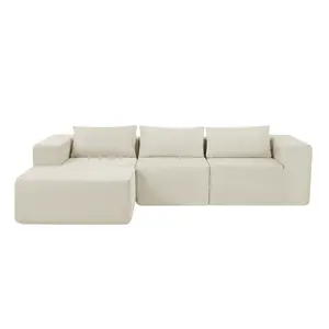 ARCH 107" Compressed Sectional Sofa for Living Room, Khaki Fabric Couch with L-Shape Design, Space-Saving Modular Sofa Set for Apartment, Easy Assembly, 1-Pack, Living Room Furniture for Apartment, Lounge, Family Room, Office and Home Seating