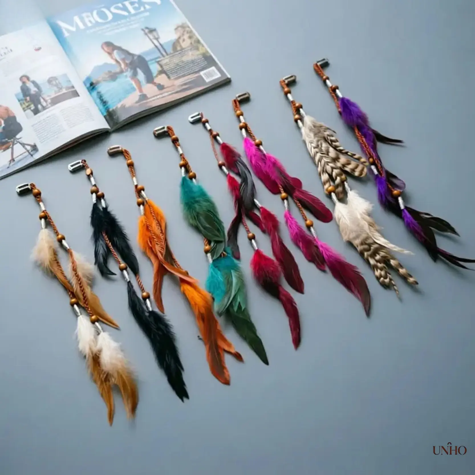 2 Pack Bohemian Natural Feather Hair Barrettes, Retro Ethnic Wooden Bead Tassel BB Hair Clips, Hippie Long Pendant Hair Pins For Beach Vacation Music Festival Cosplay Decor