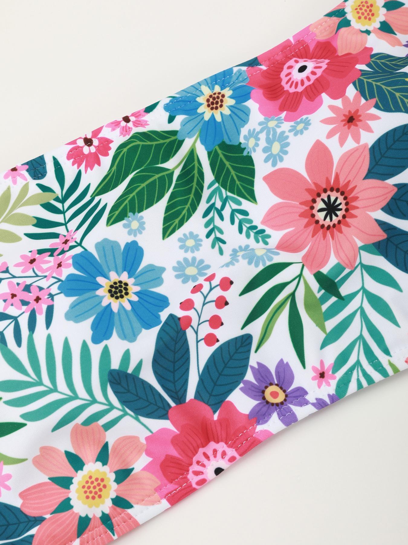 Women's Floral Print Bikini Set, Boho Fashion Sleeveless Swim Tube Top & Swim Bottom for Summer, Tropical Print Swimsuit, Ladies Swimwear for Beach Holiday Vacation