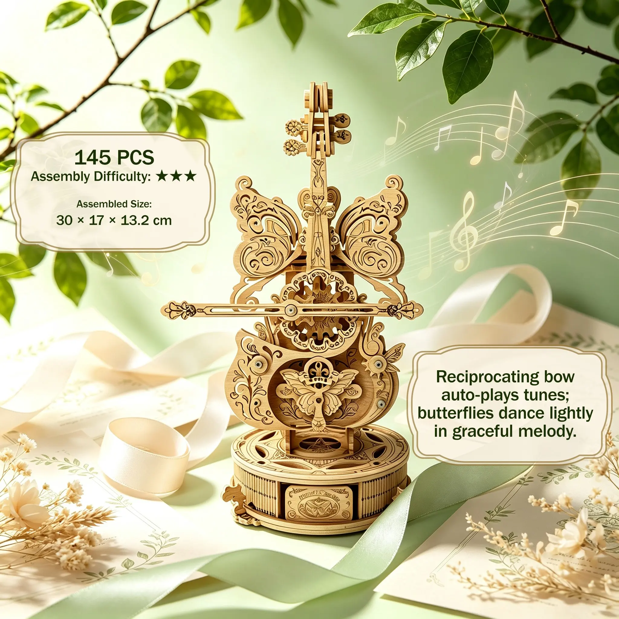 Wooden Violin 3D Puzzle Music Box, DIY Handmade Mechanical Model, Creative Desktop Decoration Ornaments, Decoration Items, Birthday Gift for Music Lovers