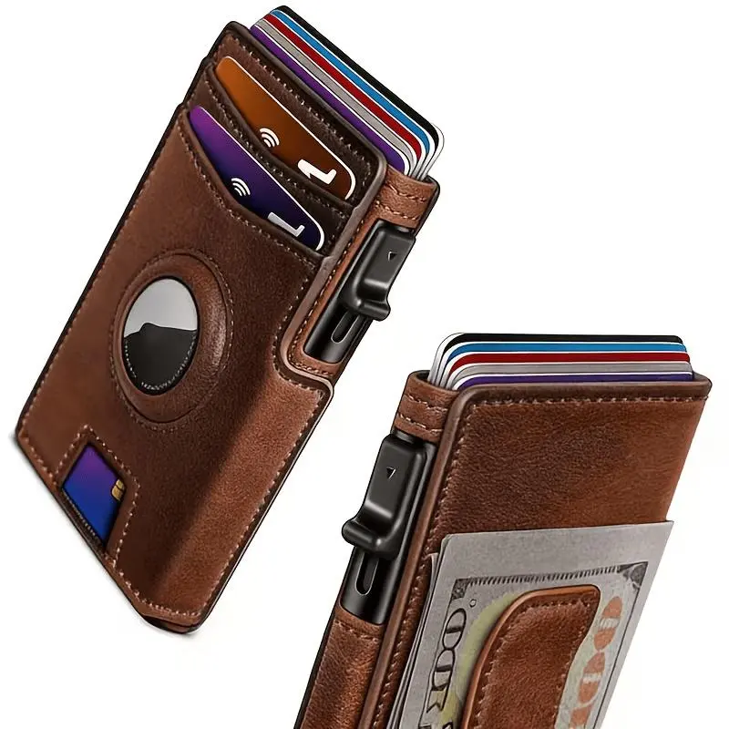 Airtag Wallet for Men,with Money Clip 10 Cards Metal Case Smart Slim Pop Up Wallet with Magnetic Closure RFID Blocking wallet with Gift Box