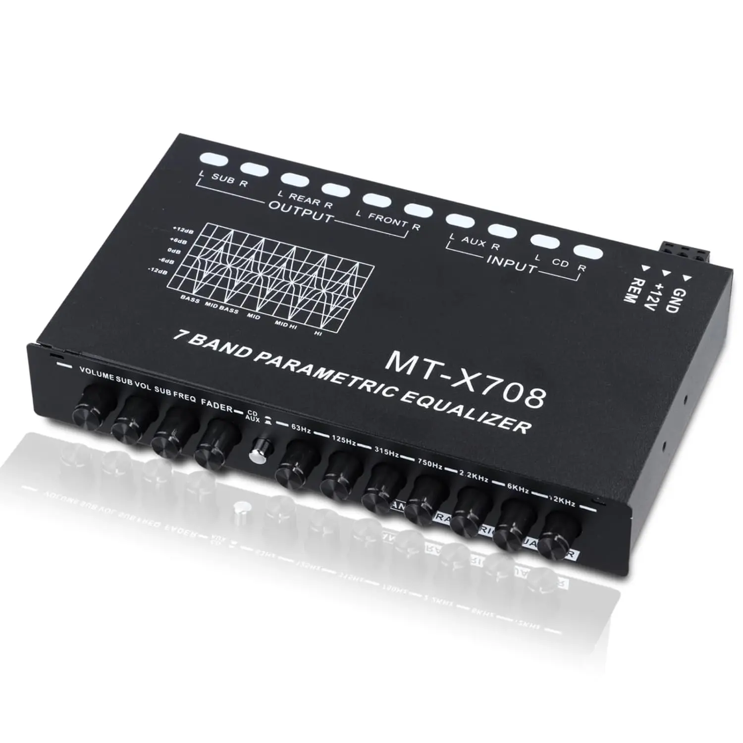 7-Band  Audio Equalizer,  Audio Graphic Equalizer,  Equalizer with Front Rear and Subwoofer Outputs, Adjustable 7 Bands EQ  Amplifier, 7.3 x 4.3 x1.2 Inch