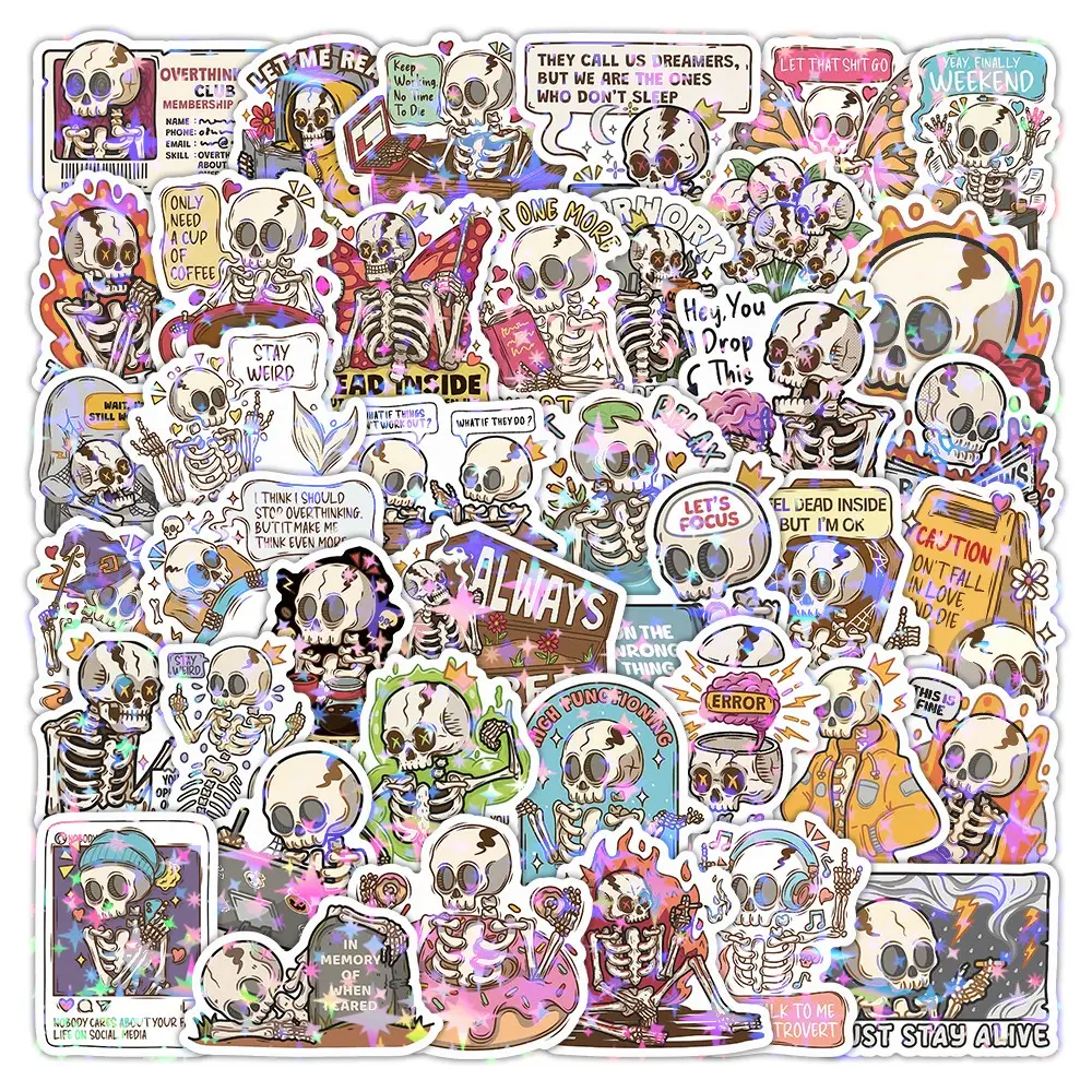 Skeleton Stickers - 50 Pcs Funny Sarcastic Skeleton Stickers for Adults, Xray Sticker Waterproof Decals for Water Bottles Laptop Luggage Computer Scrapbooking, Funny Party Birthday Decorations, Cool Stickers