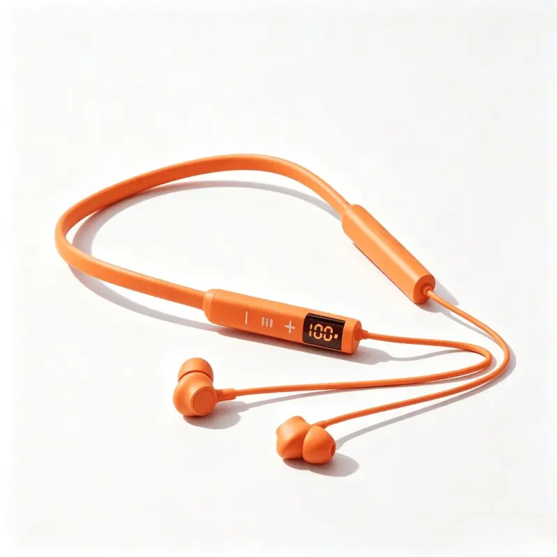 Portable Neckband Wireless Bluetooth Earphones, In-Ear Sports Earbuds with LED Digital Power Display, Sweatproof Neck-Hanging Design, Built-In Call Microphone, Extended Battery Runtime, Ideal for Gym, Running, Compatible with Android Audio