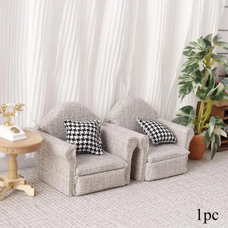 1:12 Mini Sofa with Throw Pillows Dollhouse Miniature Furniture Living Room Decor Christmas Easter New Year Gift Doll Accessories Gift