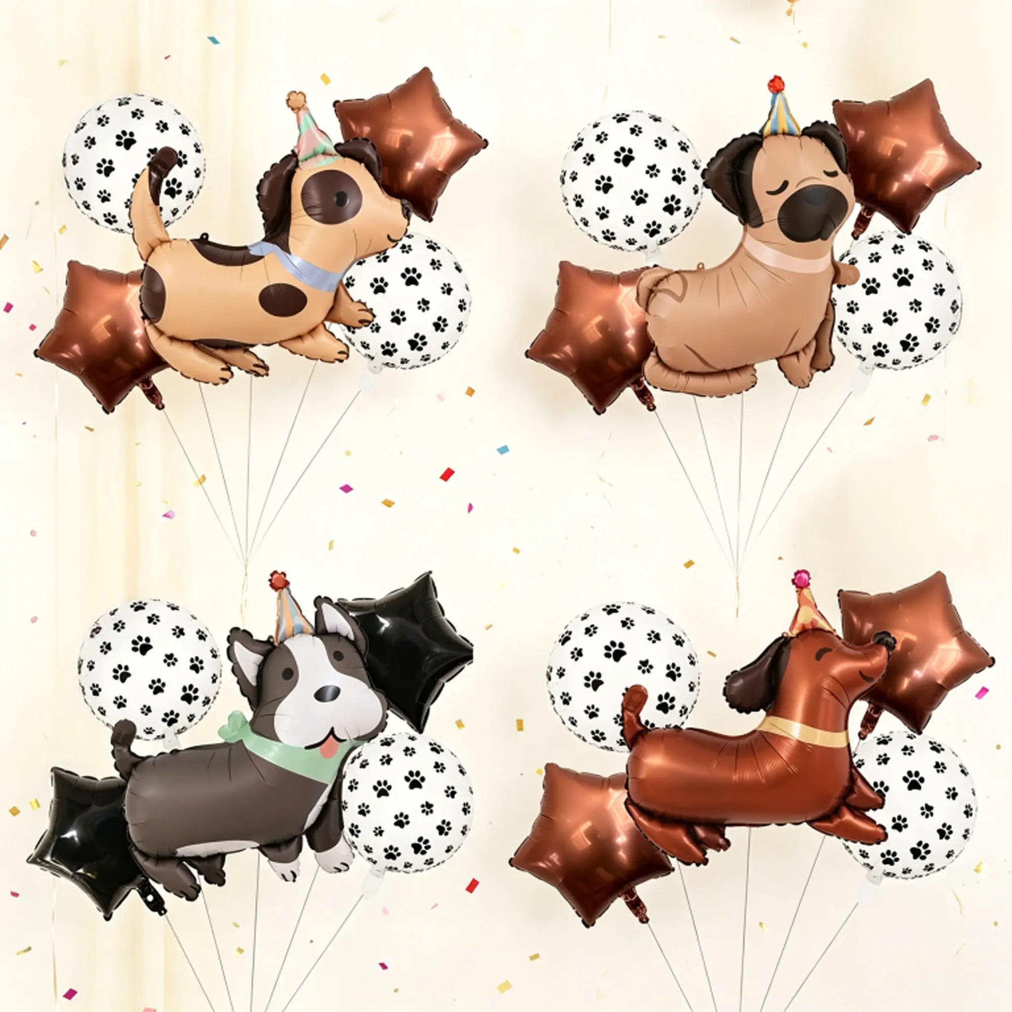 7-Piece Pet Theme Birthday Party Balloon Set, Star, Dog Paw Ballon, 4 Styles, Party Hat, Celebratory Atmosphere, Pet Lover Event Decor