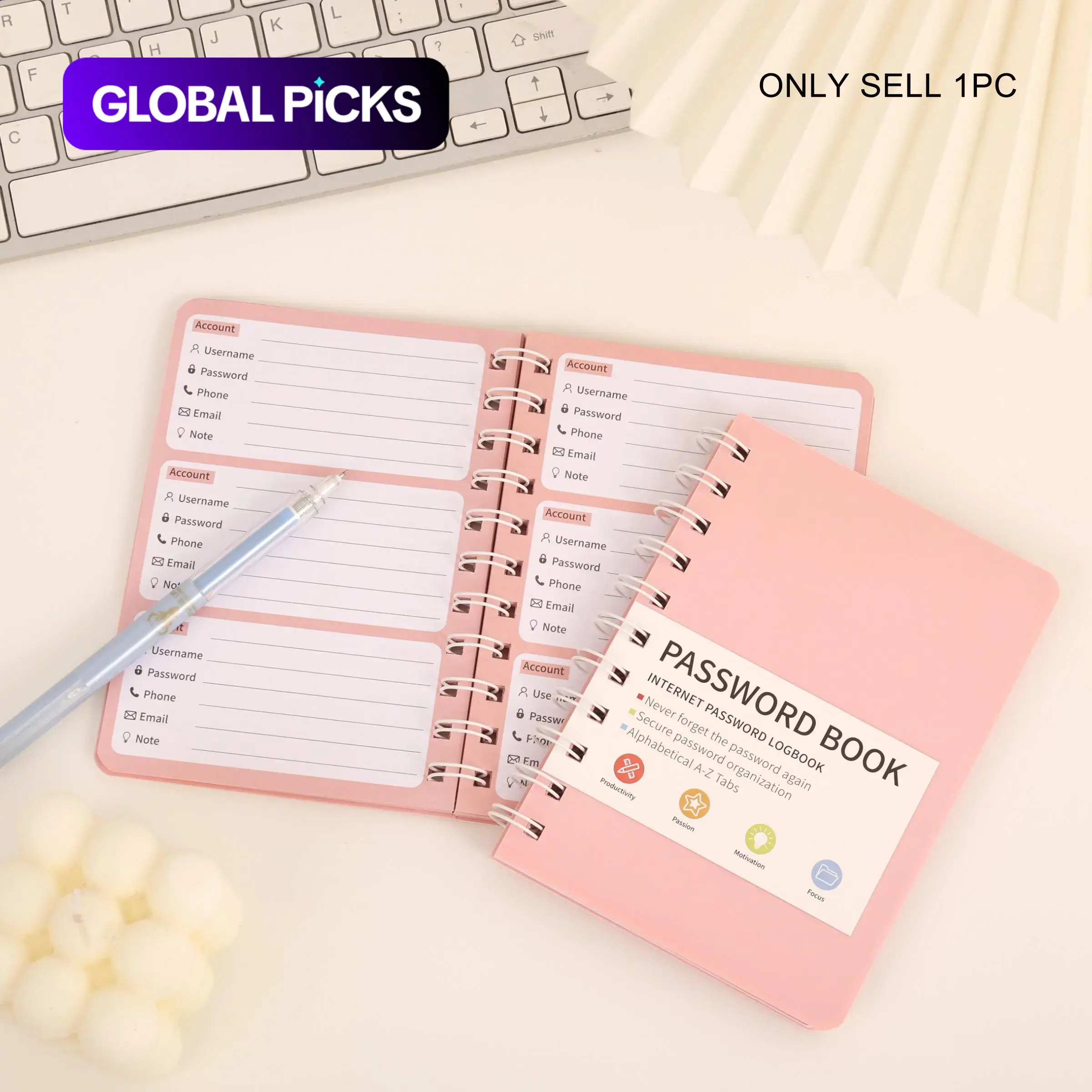 Portable Password Book, 1 Count Password Keeper Notebook with Index Sticker, Password Organizer & Office Stationery & Supplies, Student Essentials