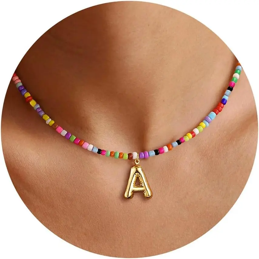 Colorful Initial Necklaces Gifts  Girls Kids Teens, 6-18 Year Old Girl Birthday Gift Teen Girl Gifts Trendy Stuff Gold Bubble Letter Pendent Necklace Jewelry New model