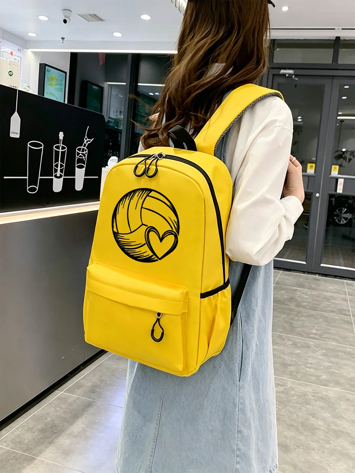 Heart Volleyball Patterned Stylish Commuter Backpack, Ergonomic and Pressure-relieving Shoulder Straps, Lightweight Laptop Bag, Suitable for Work, Daily Commutes, and Travel