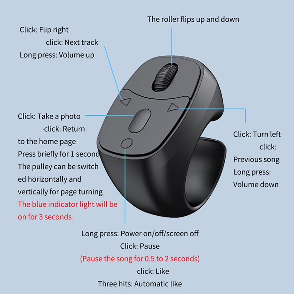 Wireless Bluetooth Remote Control Video Scrolling Ring Page Turner Rechargeable Scrolling Rings Ver. 5.3 BLE Class II 10m Range Type-C Charge 12hr Battery Life