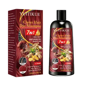 Yuitikue Wine Color Hair Dye Shampoo 100ML, 7-In-1 Ginseng Mushroom Herbal Hair Dye, Quick Hair Coverage, Long-Lasting, DIY at Home, Unisex