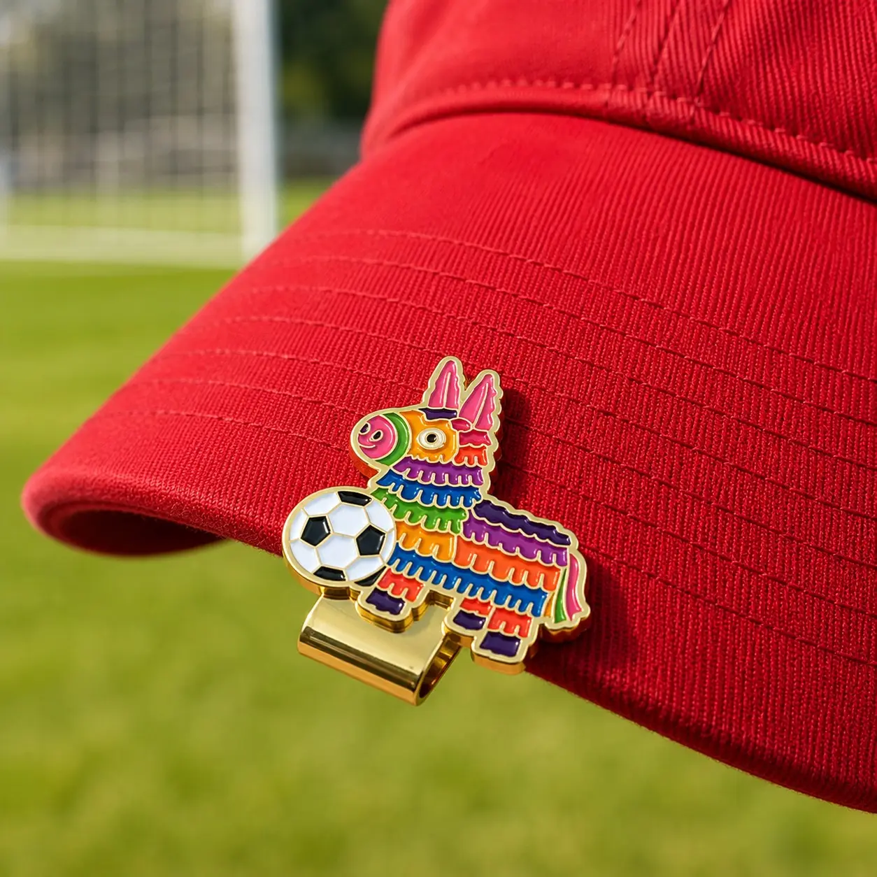 1pc Soccer Theme Golf Hat Clip, Soft Enamel Metal Cap Clip-On, Sports Cap Decoration for Golf Caps & Soccer Fans, One-Piece Hat Charm, Hat Pins