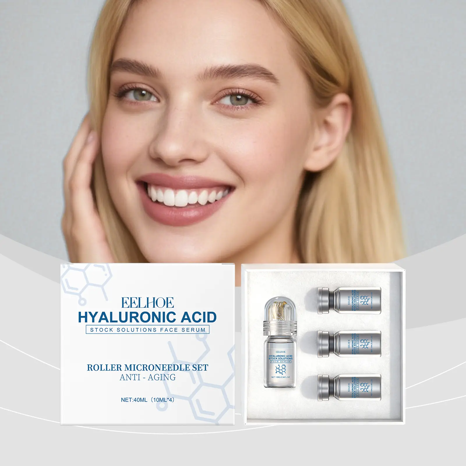 EELHOE Gentle Rollers Skin Care Roller Set with Replace Heads - Niacinamide Serum Home Care Supplies, Easy Massage, Refreshing Easily-Absorbed Texture, Gentle Facial Moisturization for Smooth Radiant Skin
