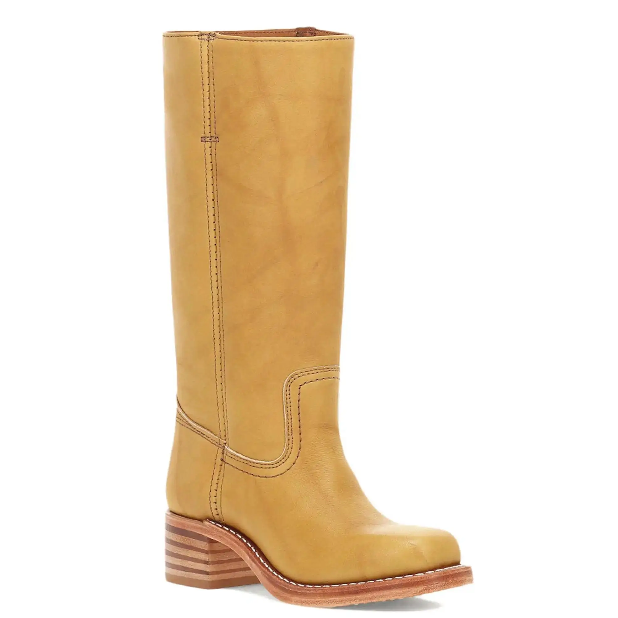 Women's Banana Mid Calf Western Boots Square Toe Comfortable Campus Boots Chunky Heel Riding Fall Boots Footwear Walking Shoes Girl Winter