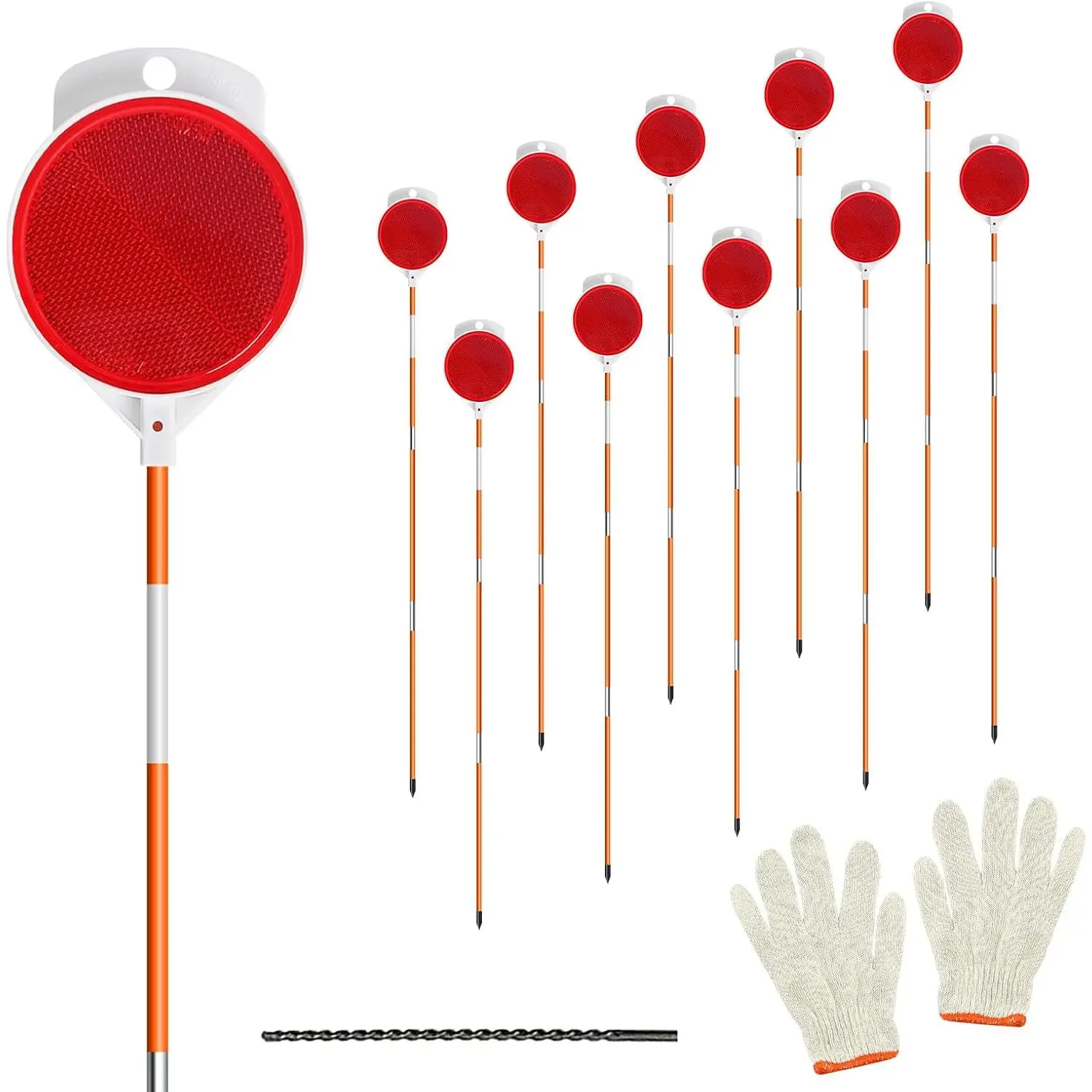 10Pcs 48in Reflective Driveway Markers Orange Fiberglass Snow Stakes with Double Sided Reflector and Reflective Tape for Parking Lots Walkways and Sidewalks