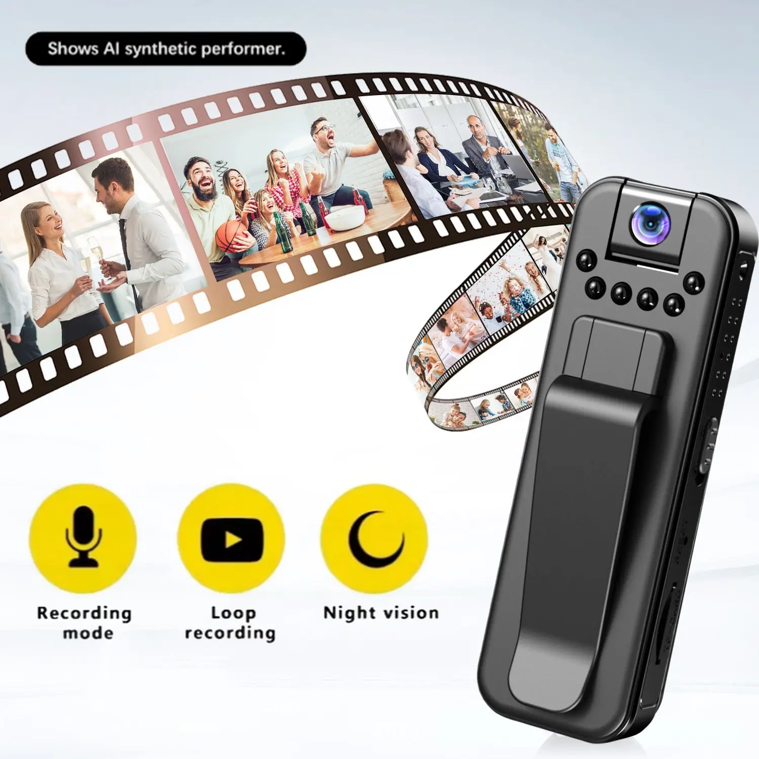 Wearable Clip-On Action Camera with 180° Rotatable HD Lens, Long Battery Life and Loop Recording，Camcorder for Outdoor,Home,Pet Records,Work Records.