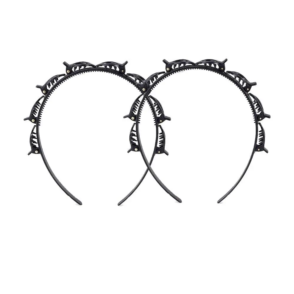 2 count Black Double Bangs Hairstyle Hairpin Headband With 8 Small Clips - Women Double Layer Twist Plait Headband Hair Tools,Twist Clip Headbands with Toothed Hairs Bands Braid Tool ,Fashion Headbands