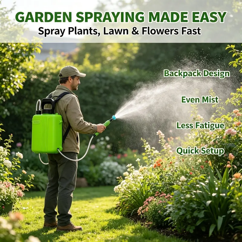 Battery-powered sprayer, portable garden sprayer, 3 types of spray heads and adjustable shoulder strap, suitable for garden watering