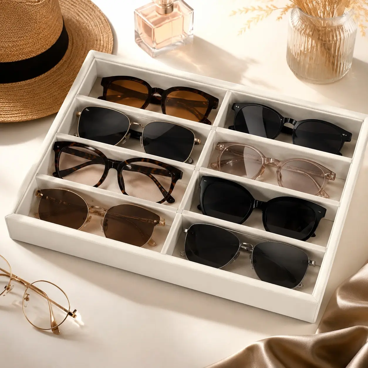 Transparent Eyeglass Organizer Box, 8/12 Slots for Glasses, Dust-Proof & Scratch-Resistant, Space-Saving Home Storage, Unisex Design