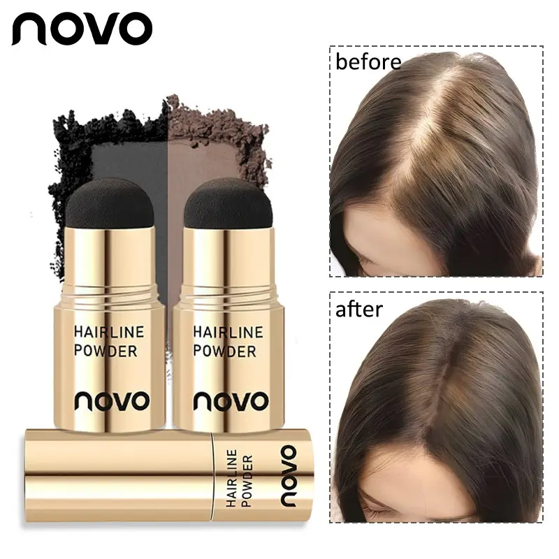 Vitamin E Waterproof Hairline Contour Powder Stick, No Smudge, Hair Powder For Forehead Hairline Concealer And Contour, Root Concealer, Root Touch Up, For A Flawless Look, Waterproof And Long-Lasting, Natural End Sponge Pen For Covering Gray Roots