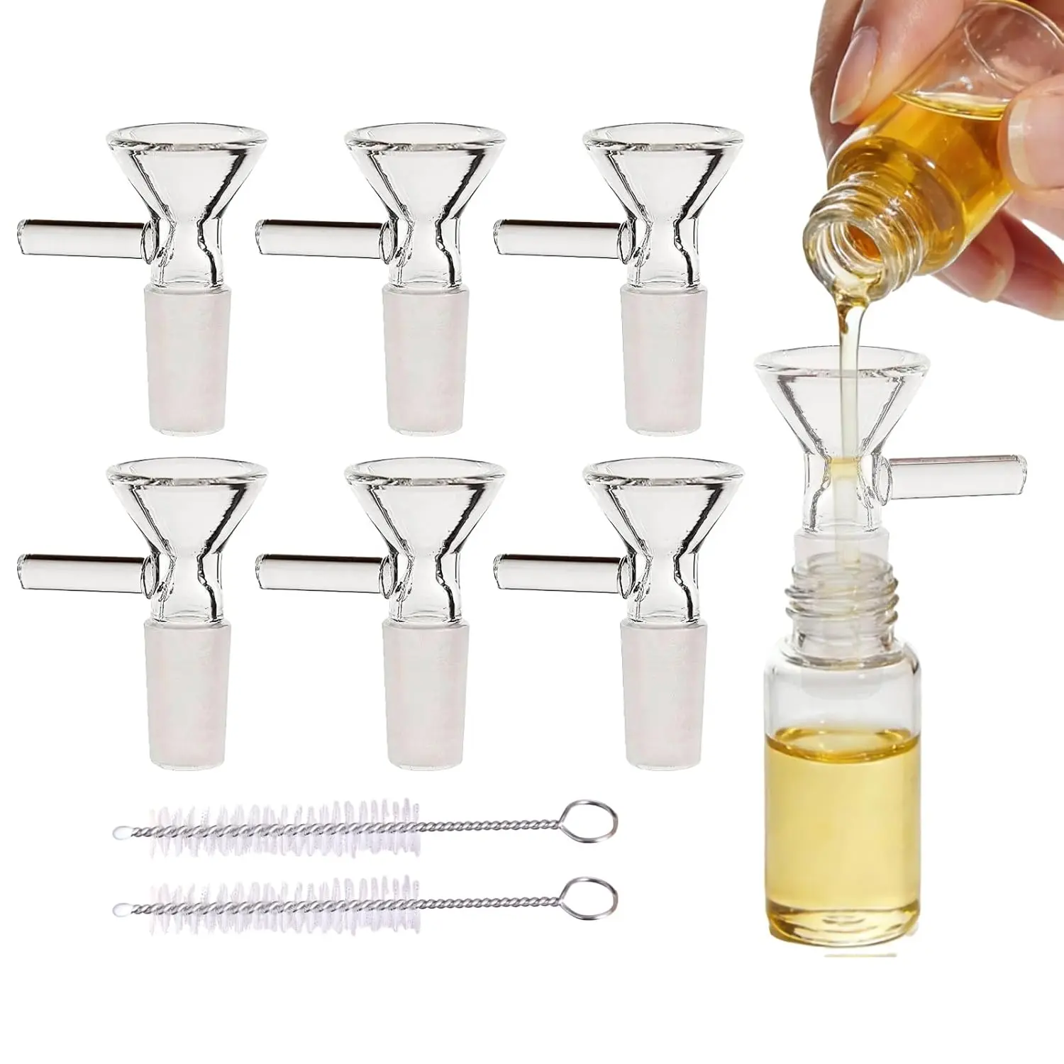 Glass Funnels,6 PCS 14mm Clear Funnels with Handle for Liquids Oils,Thick Spill Resistant Multi Use for Kitchen Lab DIY Easy Pouring