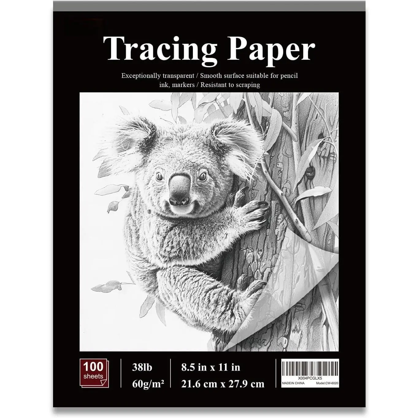 Tracing Paper for Drawing, 8.5”x11 Trace Paper, 100 Sheets 38lb/60gsm | Translucent Vellum Paper, Tracing Paper Pad for Sketching, Drawing, Overlaying Images, Vellum Art Paper