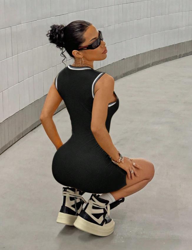 Outdoor trendy sporty color-block printed bodycon tank top short dress