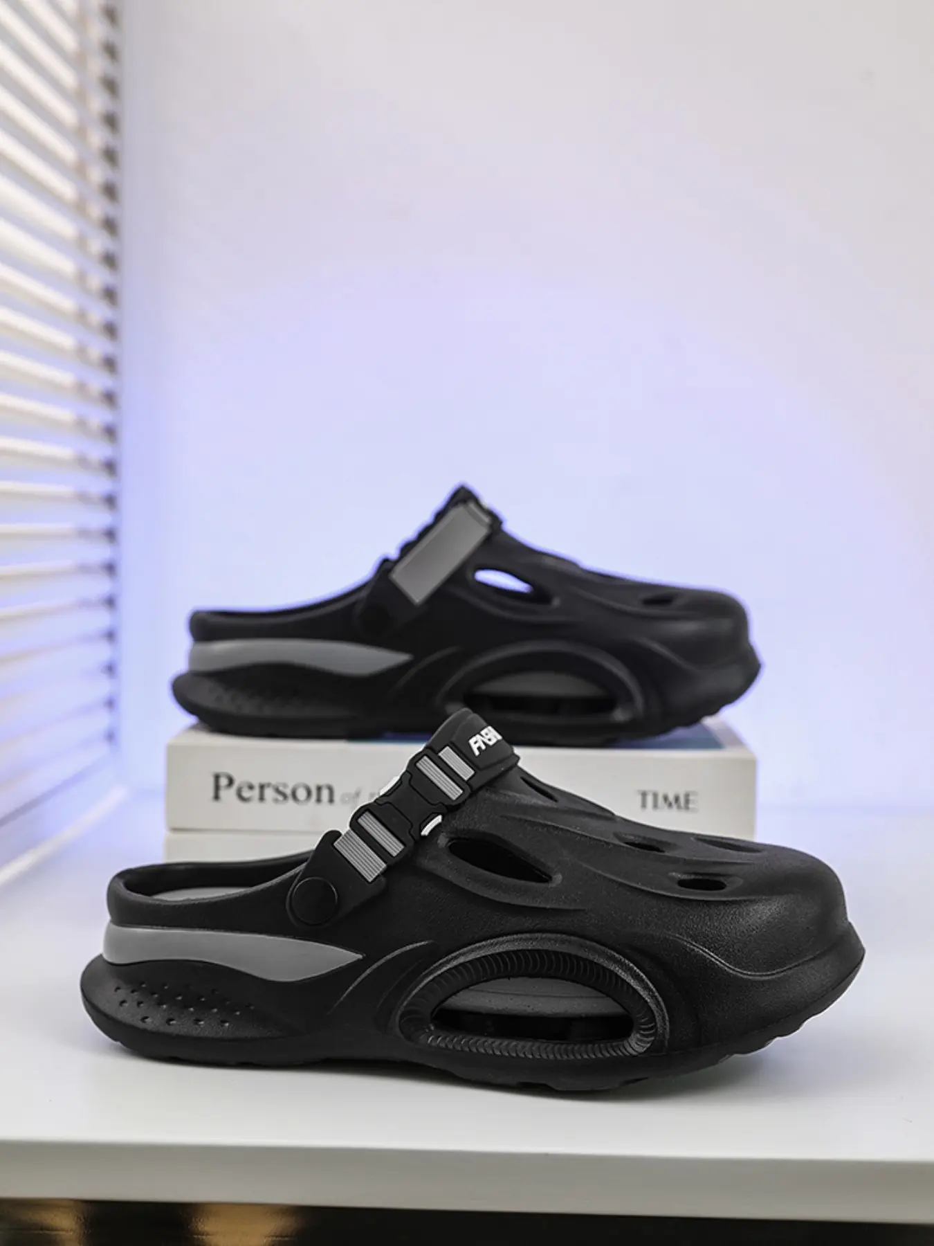 Men's Adjustable Laces Thick Sole Holes Shoes, Trendy Sport Street Style, Soft Elastic Eva Anti-Slip non slip bottom Slip-On Slipper, Daily Beach Camping