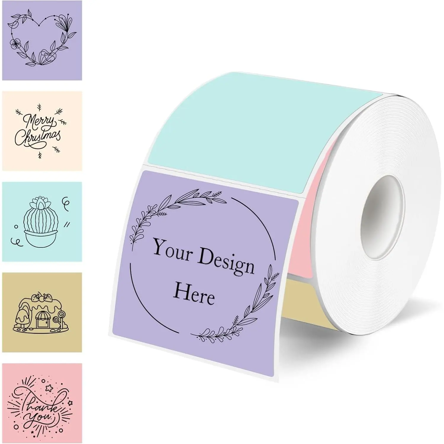 Square Thermal Labels Stickers 2" x 2", Self-Adhesive Waterproof Square Direct Thermal Labels Stickers, Perforation Line Design- 300 Sheets/Multicolor