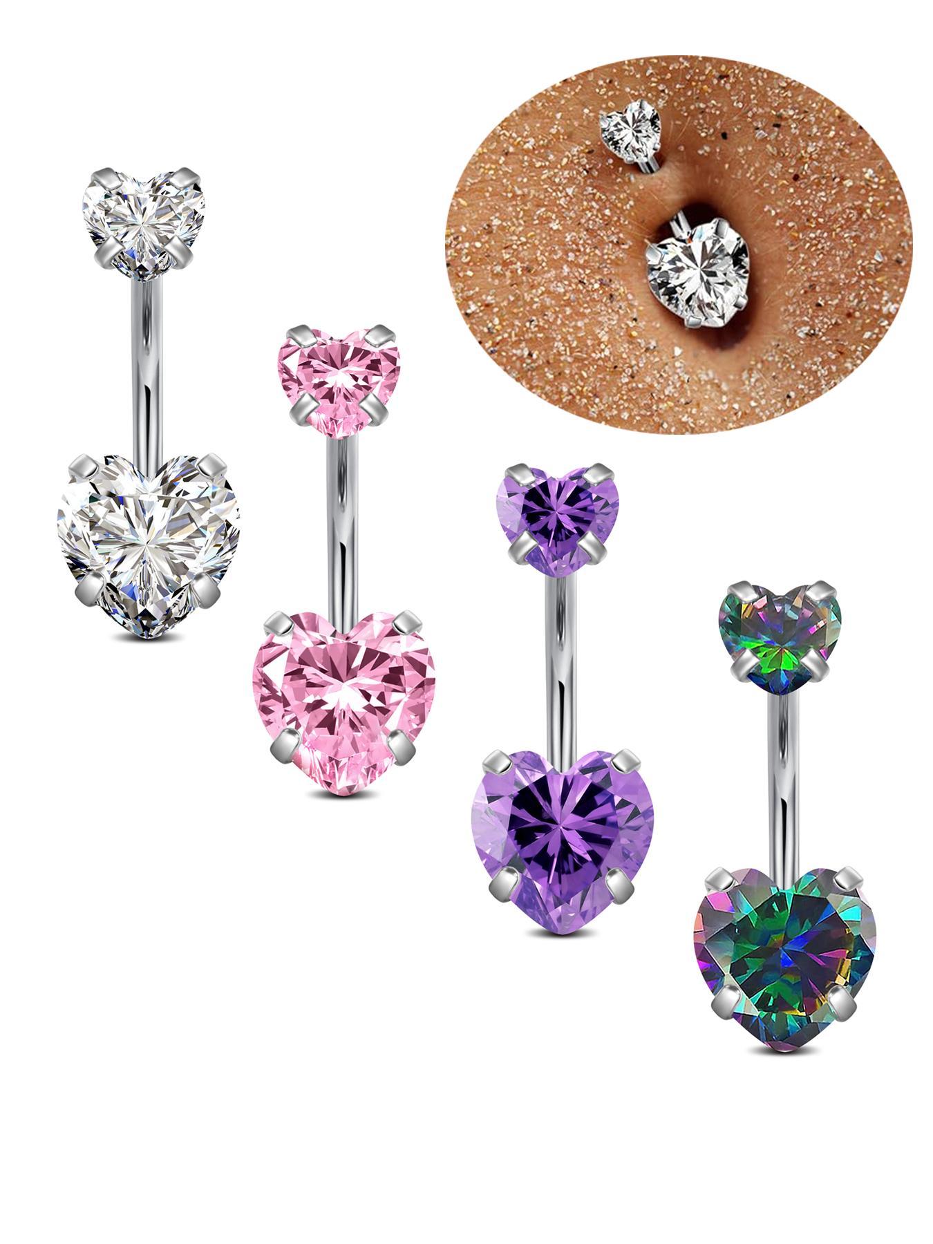 Rhinestone Heart Shaped Navel Ring, Stainless Steel Belly Piercing Body Jewelry, Women's Fashion Accessories for Party, Daily Clothing Decor Rhinestone Heart Shaped Navel Ring, Stainless Steel Belly Piercing Body Jewelry, Women's Fashion Accessories for Party, Daily Clothing Decor