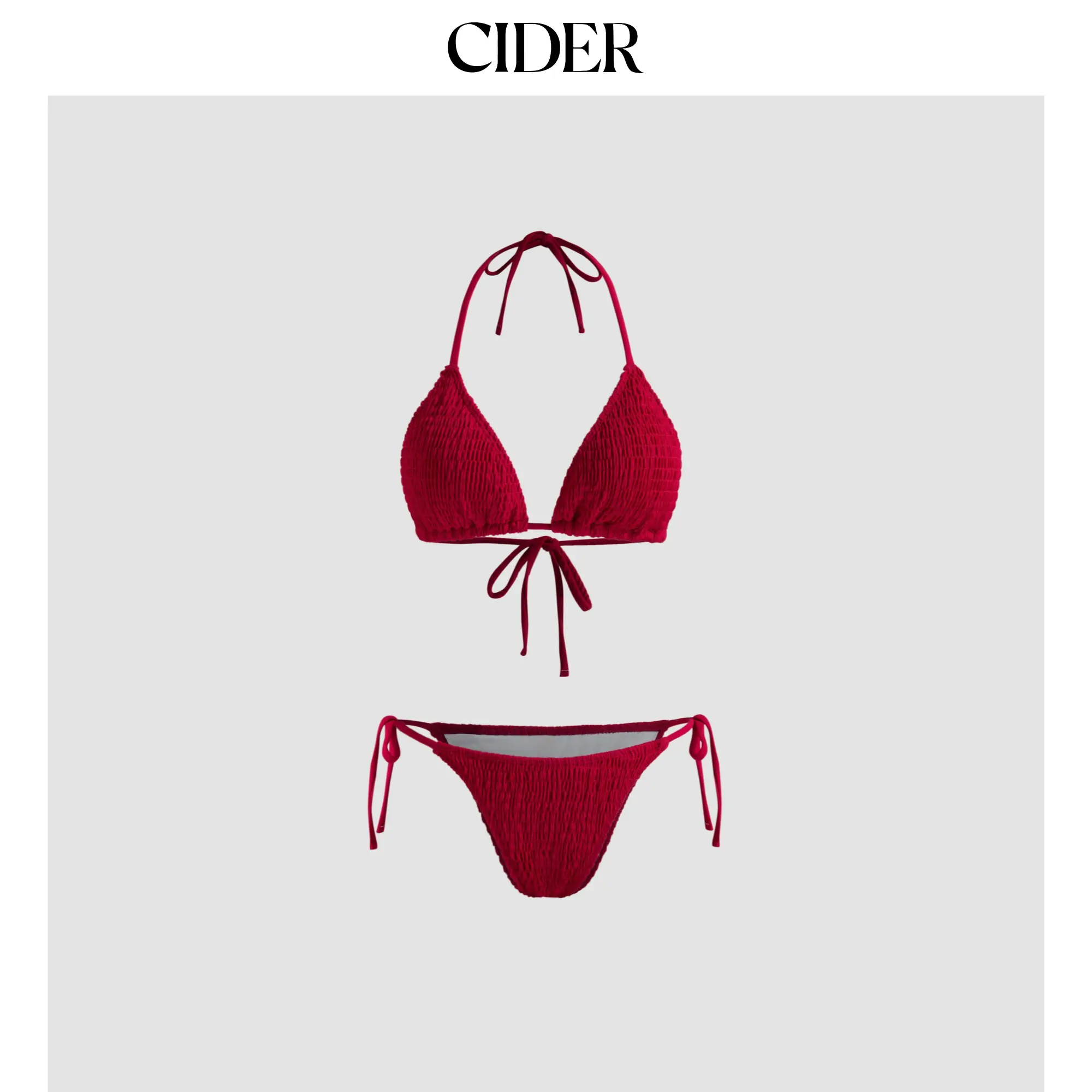 Cider Solid Smocked Triangle Bikini Set
