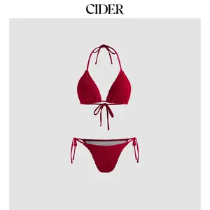 Cider Solid Smocked Triangle Bikini Set