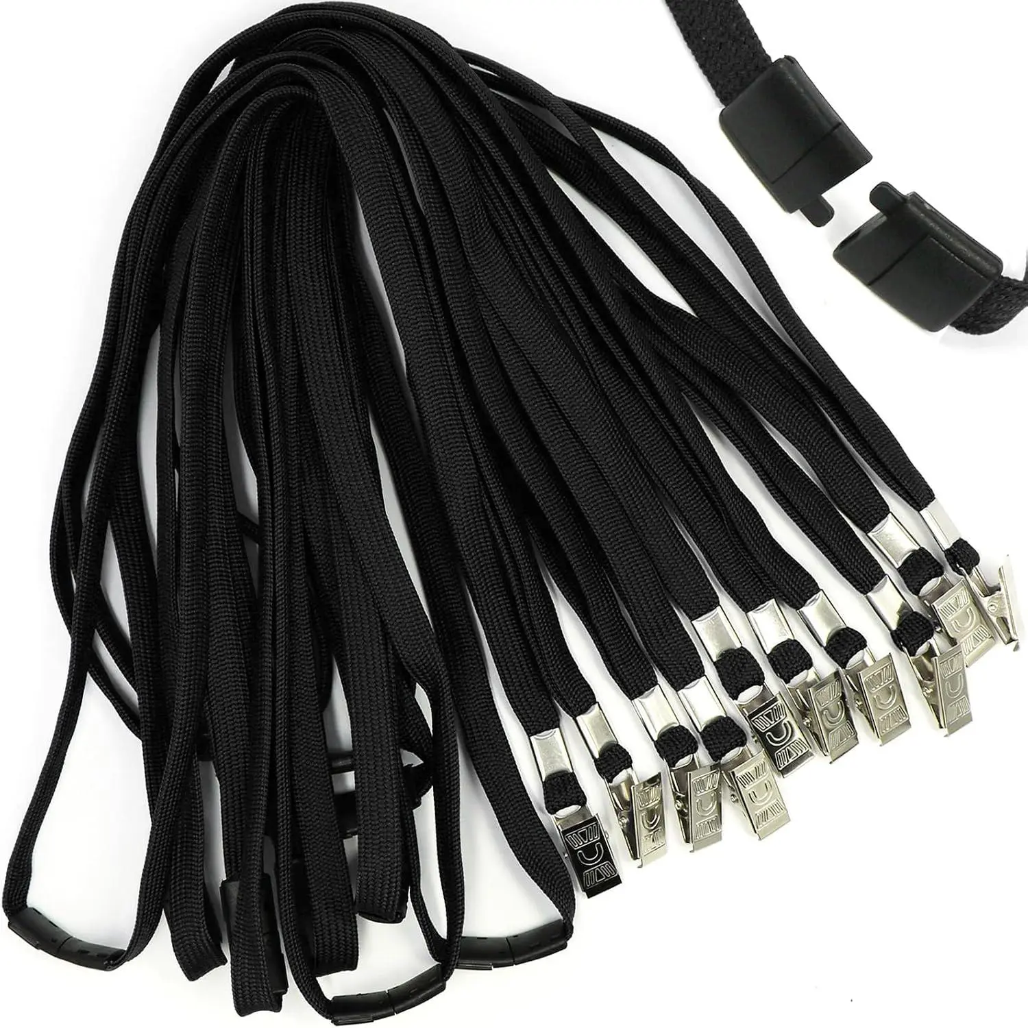 Lanyard with Safety Breakaway Buckle 50 Pack Lanyards Badge Clip Bulk Flat Lanyards for Id Badges Name tag (Black)