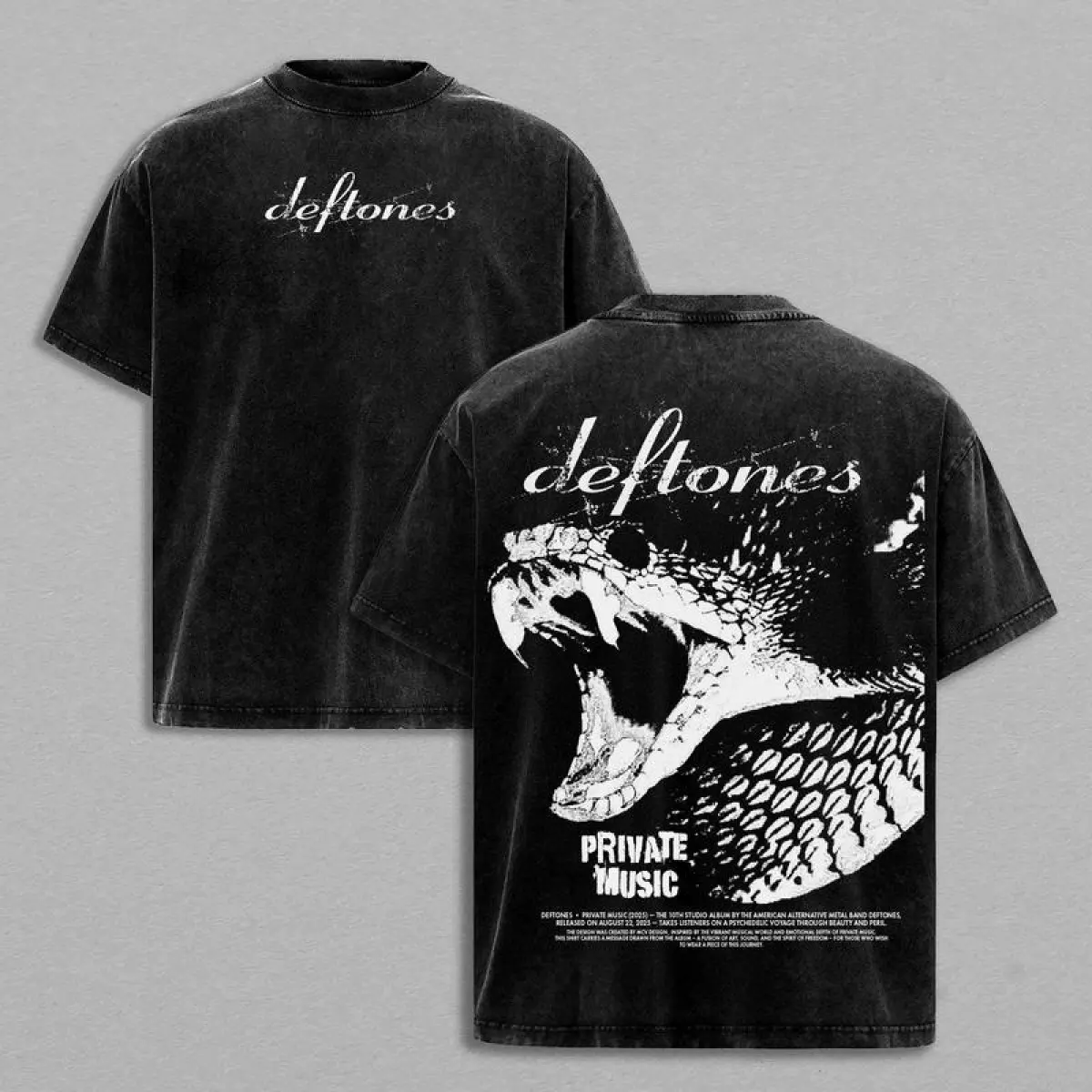 Women's 100%Cotton Oversized Short-Sleeve Round Neck T-Shirt - Deftones Private Music Album Double-Sided Print, Vintage Rock Metal Band Streetwear, Basic Everyday Wear, Quality Fabric, Gift for Music Lovers