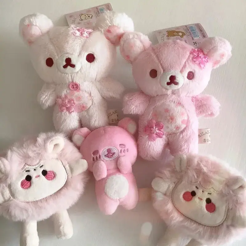 Anniversary Cherry Blossom Rilakkuma Lazy Bear Soft Pure Cotton Stuffed Toy Keychain - Cartoon Animal Pattern, Cute Animal Design, Huggable Kawaii Unisex Charm, Cuddly Collectible Gift (Sakura Peach Pink)