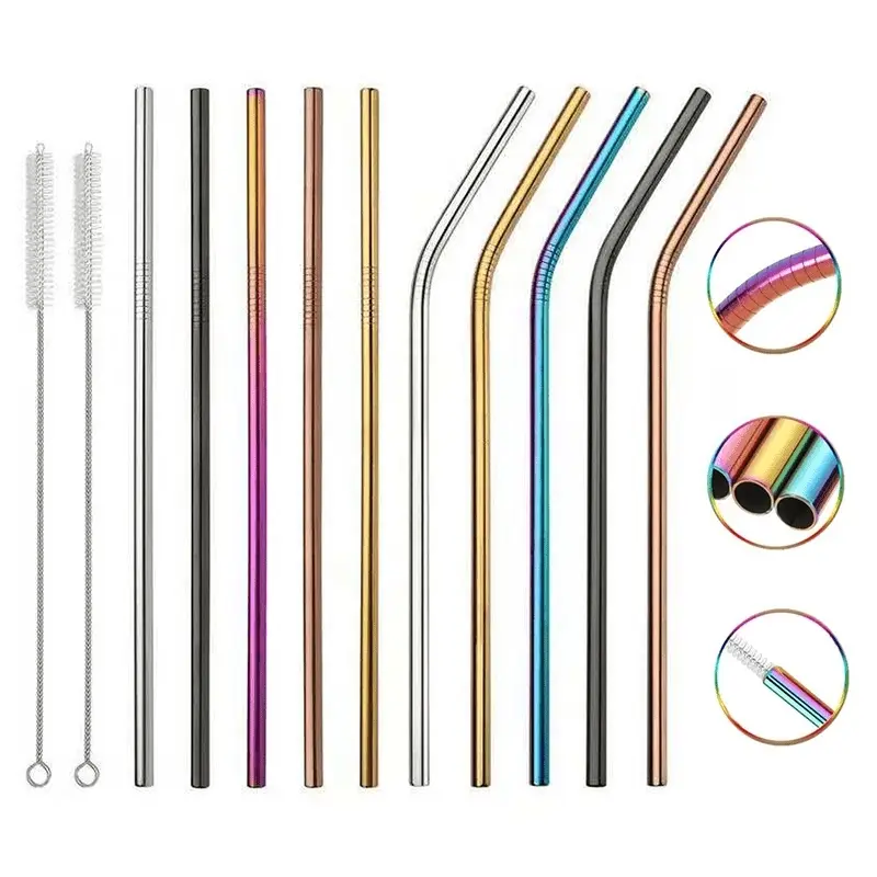 5pcs/set Reusable Straws Reusable Metal Drinking Straws Stainless Steel Sturdy Bent Straight Drinks Straw Metal Straw Environmentally Friendly Sustainable Living