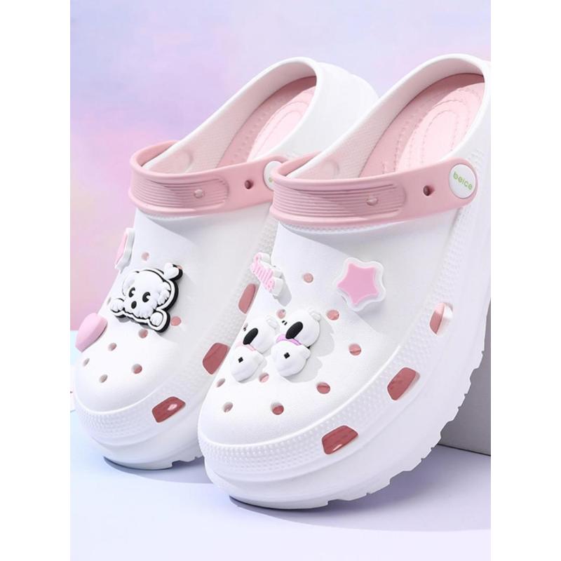 (New)Women's Pink Cute Cartoon Decorated Clogs, Thick Bottom Slippers, Casual Comfortable Non-slip Clogs for Indoor Outdoor Wear, Ladies Slippers, Lightweight Slipper, Summer Comfy Clogs for Daily Wear, Walking Shoes