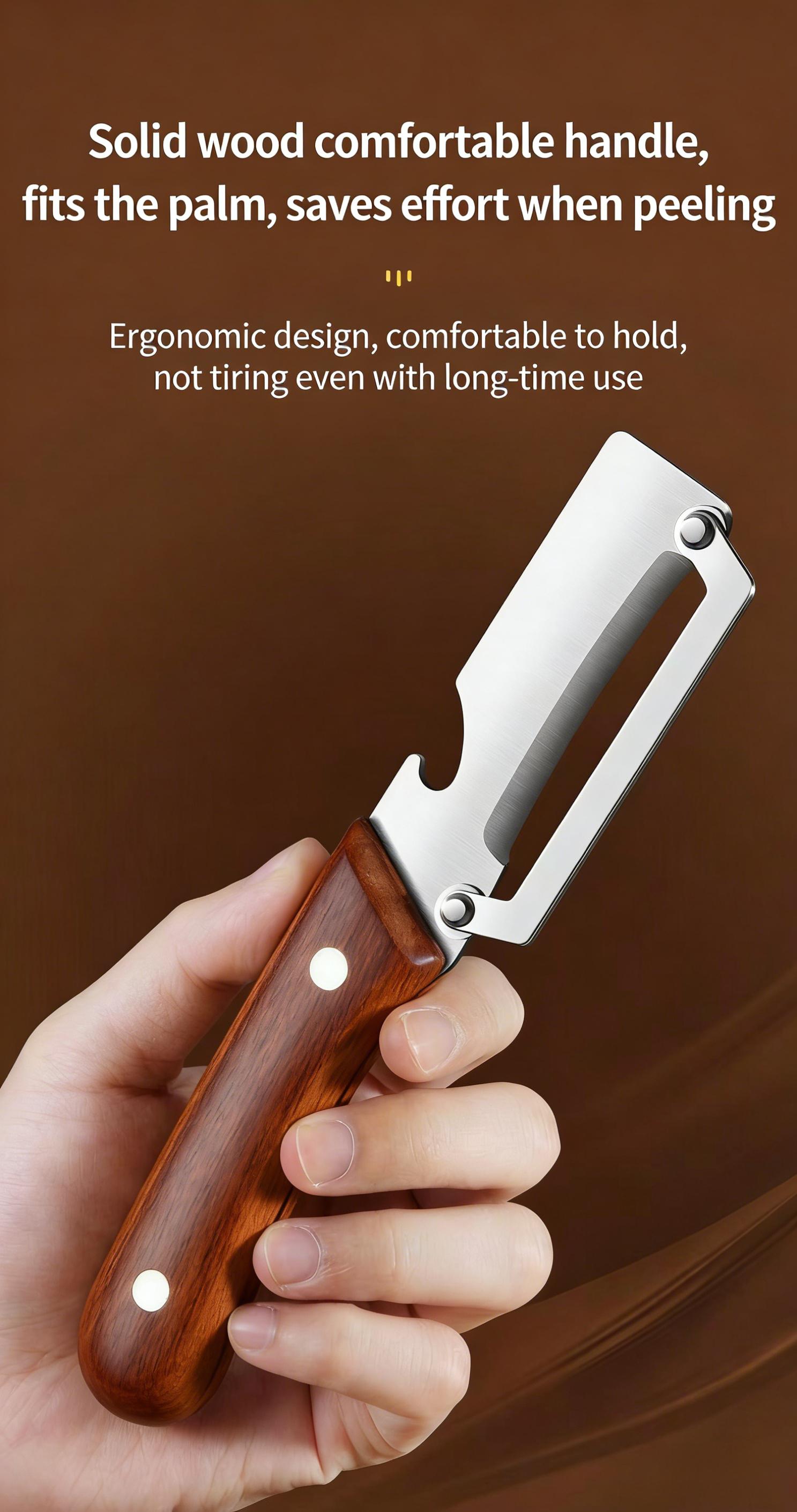 2PCS Multi Function Stainless Steel Peeler with Wooden Handle, Kitchen Fruit Vegetable Potato Peeler