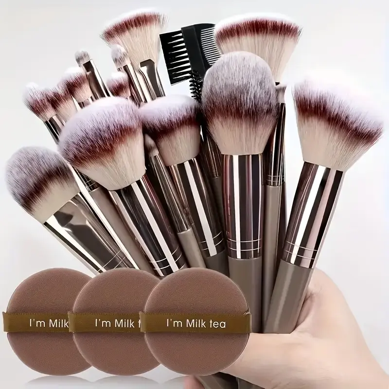 17-Piece Kabuki Brush Set with Sponge, Face Makeup Brushes, Makeup Brush Sets, Makeup Blending Brushes, Perfect for Foundation, Contour, Eyeshadow, Blush, Highlighter, Suitable for All Skin Tones