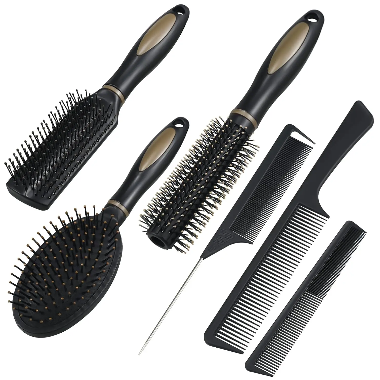 Comb and Brush Set for Detangling and Styling, 6-Piece Hair Kit for Women and Men, for All Hair Types - Wet, Dry, Curly & Straight, Default