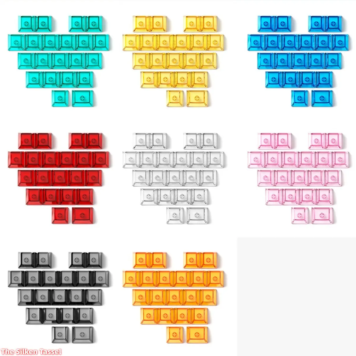 DIY Bag Accessory Transparent Fog-Light Heart-Shape Love Theme Engraved Cross Sword Multi-Color DIY Decor Keychain, Keyboard Keycaps for Decompression, Heart Shapes, Multiple Sets