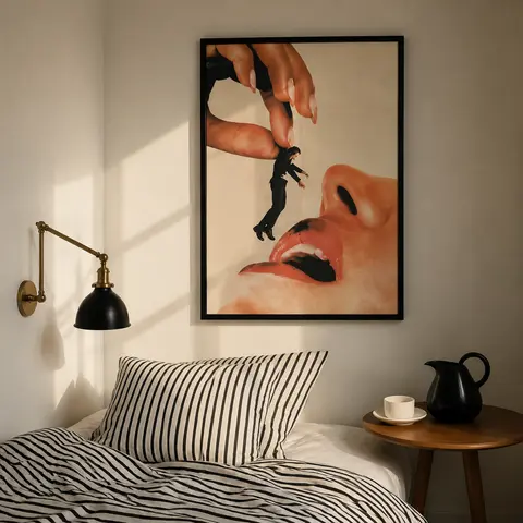 Dark Feminine Canvas Wall Art |   Man Eater Surreal Collage Poster Print, Vintage Magazine Style Artwork for Bedroom, Apartment & Aesthetic Room Decor
