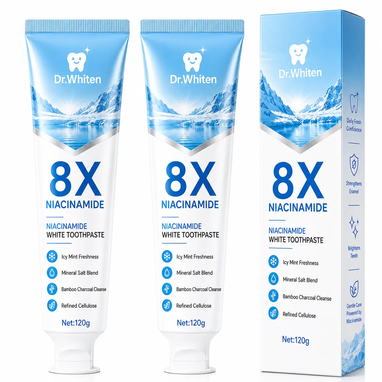Niacinamide Whitening Toothpaste 8X - Fresh Breath | Helps Remove Surface Stains | Daily Oral Care | Mint Flavor 120g